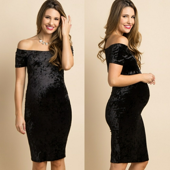 Pinkblush Dresses & Skirts - Pinkblush Black Crushed Velvet Off Shoulder Dress